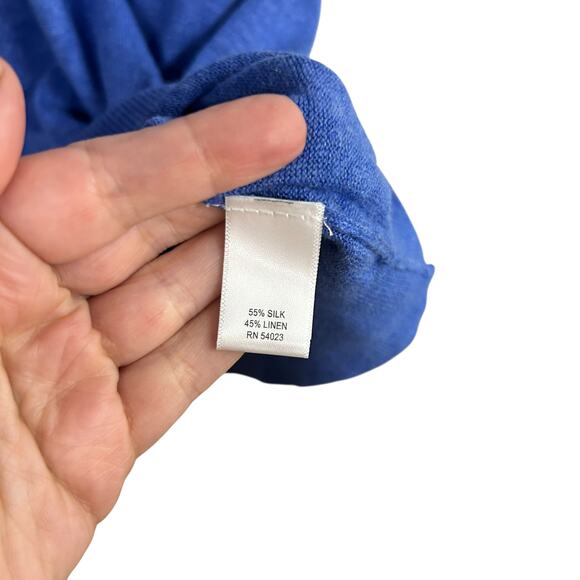 Quiet luxury silk linen sweater Banana Republic blue v‎ neck XL - Picture 5 of 6